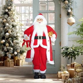   Éneklő és mozgó Mikulás figura 115 cm magas, arany haranggal és ajándékzsákkal, hangra aktiválódó, elemes működéssel