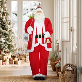   Éneklő és mozgó Mikulás figura 160 cm magas, LED-es ajándékzsákkal és haranggal, hangra aktiválódó