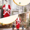 Éneklő és mozgó Mikulás figura 160 cm magas, LED-es ajándékzsákkal és haranggal, hangra aktiválódó