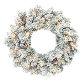   Világító műfenyő karácsonyi ajtókoszorú 60 cm, 35 melegfehér LED-del, havas ágakkal és tobozokkal