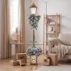Világító karácsonyi lámpaoszlop 150 cm magas 50 színes LED-del, havas fenyőágakkal