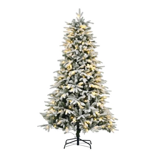 Műfenyő 180 cm havas hatású karácsonyfa LED-világítással ellátott műfenyő zöld/fehér