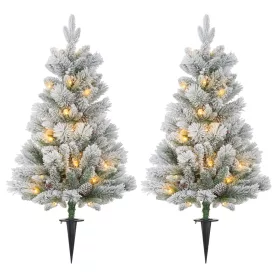 LED-es karácsonyfa szett 2 db 107 cm, havas ágakkal elemes működés, tűzálló kivitel