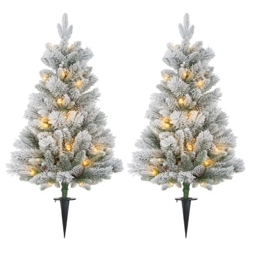 LED-es karácsonyfa szett 2 db 107 cm, havas ágakkal elemes működés