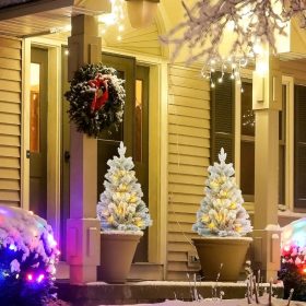   LED-es karácsonyfa szett 2 db 107 cm, havas ágakkal elemes működés