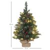 Műfenyő 60 cm LED-es mini havas hatású karácsonyfa, tobozokkal és vörös bogyókkal, stabil talppal