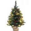 Műfenyő 60 cm LED-es mini havas hatású karácsonyfa, tobozokkal és vörös bogyókkal, stabil talppal