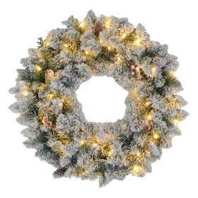   LED-es karácsonyi koszorú piros bogyókkal és tobozokkal Ø60 cm, melegfehér fénnyel