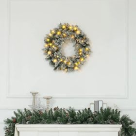   LED-es karácsonyi koszorú piros bogyókkal és tobozokkal Ø60 cm, melegfehér fénnyel