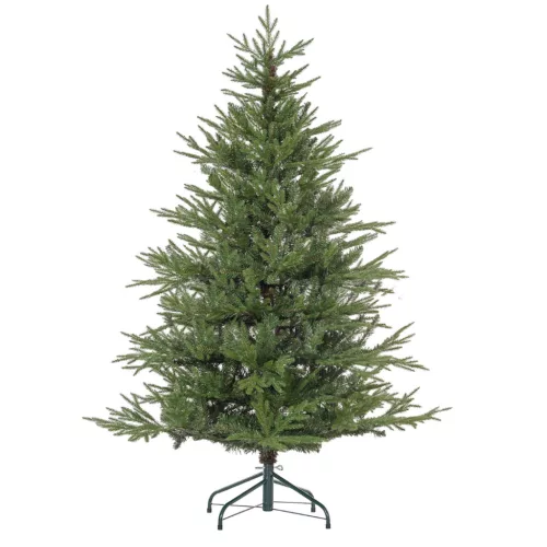 Karácsonyfa 150 cm valósághű megjelenés, tűzálló anyag, stabil fém állvánnyal
