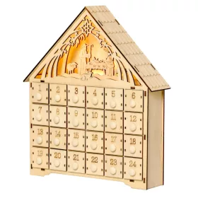   Fa adventi naptár LED-világítással 24 fiókos öröknaptár 26,6x6x30 cm