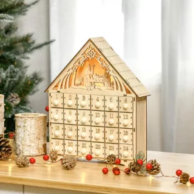   Fa adventi naptár LED-világítással 24 fiókos öröknaptár 26,6x6x30 cm
