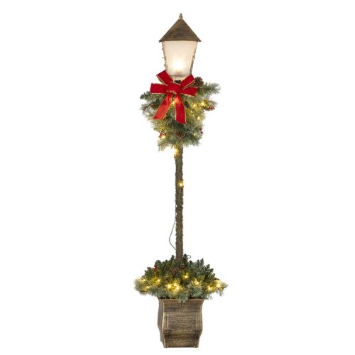 LED-es karácsonyi lámpás fém oszloppal 150 cm, piros bogyókkal, tobozokkal és masnival, beltéri és kültéri használatra