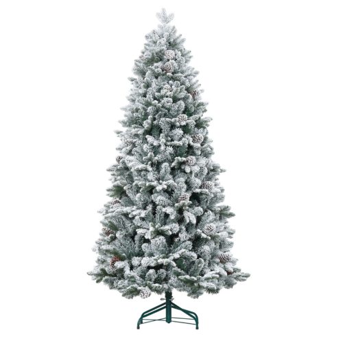 Műfenyő 183 cm havas hatású, tobozos karácsonyfa  élethű fém talppal