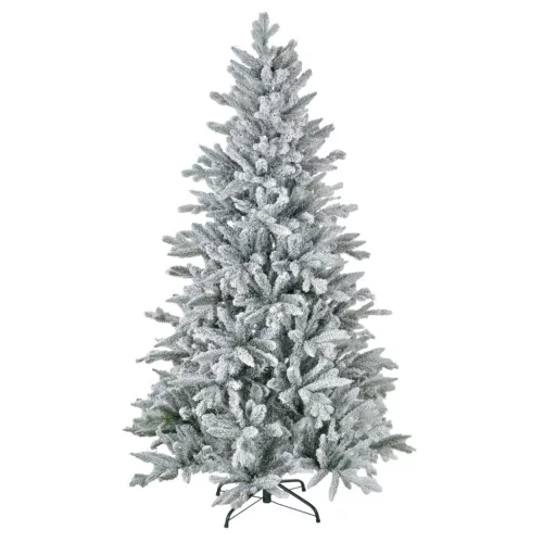 Műfenyő 180 cm havas hatású karácsonyi műfenyő lángálló, fém talppal, formázható ágakkal, zöld