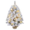 LED-es havas mini műfenyő 92 cm fenyőtobozokkal, melegfehér fényekkel beton talppal