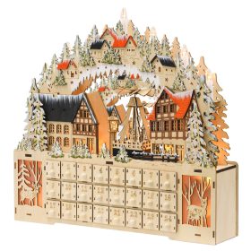   LED-es adventi naptár karácsonyi falu 24 fiókkal 18 LED 45 × 9 × 42,5 cm
