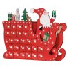 Fa adventi naptár 22,5x8x36 cm Mikulás szánon, 24 rekeszes karácsonyi öröknaptár piros
