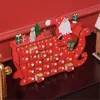 Fa adventi naptár 22,5x8x36 cm Mikulás szánon, 24 rekeszes karácsonyi öröknaptár piros