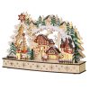 Fa karácsonyi falu 45x12x30 cm, natúr fa 20 LED-es téli csodaország, többrétegű kialakítás
