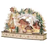 Fa karácsonyi falu 45x12x30 cm, natúr fa 20 LED-es téli csodaország, többrétegű kialakítás