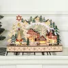 Fa karácsonyi falu 45x12x30 cm, natúr fa 20 LED-es téli csodaország, többrétegű kialakítás