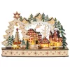 Fa karácsonyi falu 45x12x30 cm, natúr fa 20 LED-es téli csodaország, többrétegű kialakítás