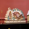 Fa karácsonyi falu 45x12x30 cm, natúr fa 20 LED-es téli csodaország, többrétegű kialakítás