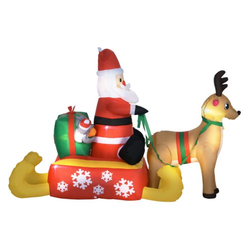 Felfújható Mikulás szánon rénszarvassal 190 cm világító kültéri karácsonyi dekoráció LED-fénnyel
