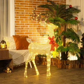   LED rénszarvas piros masnival 137 melegfehér LED, 135 cm magas, arany színű, kültéri karácsonyi dekoráció, IP44 védelemmel