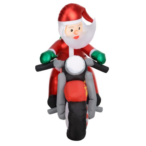 Felfújható Mikulás motorkerékpáron LED világítással, kültéri használatra, 180x95x170 cm