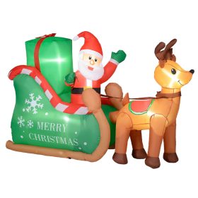   Felfújható Mikulás rénszarvassal és szánnal LED világítással, kültéri használatra 210x80x140 cm