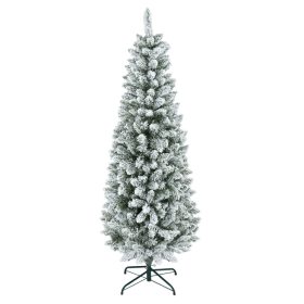   Műfenyő 183 cm, keskeny kialakítású, havas hatású karácsonyfa háromrészes, fém talppal