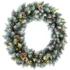Világító karácsonyi ajtókoszorú 60 cm-es koszorú 50 melegfehér LED-del, havas hatással és tobozokkal