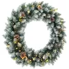 Világító karácsonyi ajtókoszorú 60 cm-es koszorú 50 melegfehér LED-del, havas hatással és tobozokkal