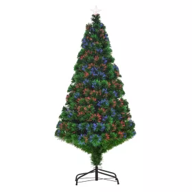   Műfenyő 150 cm magas karácsonyfa LED-es üvegszálas világítással, 180 ág, fém talppal beltéri karácsonyfa