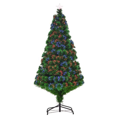 Műfenyő 150 cm magas karácsonyfa LED-es üvegszálas világítással, 180 ág, fém talppal beltéri karácsonyfa