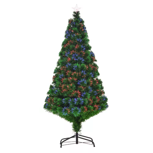Műfenyő 150 cm magas karácsonyfa LED-es üvegszálas világítással, 180 ág, fém talppal beltéri karácsonyfa