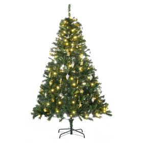   Műfenyő LED-világítással és díszekkel 180 cm, 745 ág, 200 melegfehér LED, stabil fém talppal