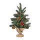 Mini műfenyő 50 cm karácsonyfa piros bogyókkal, tobozokkal, dekorációval, zsinóros cementtalppal