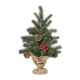 Mini műfenyő 50 cm karácsonyfa piros bogyókkal, tobozokkal, dekorációval, zsinóros cementtalppal
