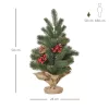 Mini műfenyő 50 cm karácsonyfa piros bogyókkal, tobozokkal, dekorációval, zsinóros cementtalppal