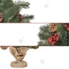 Mini műfenyő 50 cm karácsonyfa piros bogyókkal, tobozokkal, dekorációval, zsinóros cementtalppal