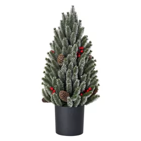   Mini műfenyő kaspóban 50 cm magas karácsonyfa fenyőtobozokkal piros bogyókkal 