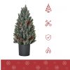 Mini műfenyő kaspóban 50 cm magas karácsonyfa fenyőtobozokkal piros bogyókkal 