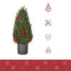Mini műfenyő 27x27x47 cm karácsonyfa piros bogyókkal és tobozokkal dekoratív asztali karácsonyfa, cseréppel