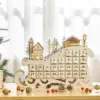 Fa adventi naptár LED-világítással 45x10x31 cm szán alakú, 24 fiókos karácsonyi öröknaptár natúr fa