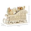 Fa adventi naptár LED-világítással 45x10x31 cm szán alakú, 24 fiókos karácsonyi öröknaptár natúr fa