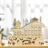 Fa adventi naptár LED-világítással 45x10x31 cm szán alakú, 24 fiókos karácsonyi öröknaptár natúr fa