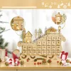 Fa adventi naptár LED-világítással 45x10x31 cm szán alakú, 24 fiókos karácsonyi öröknaptár natúr fa
